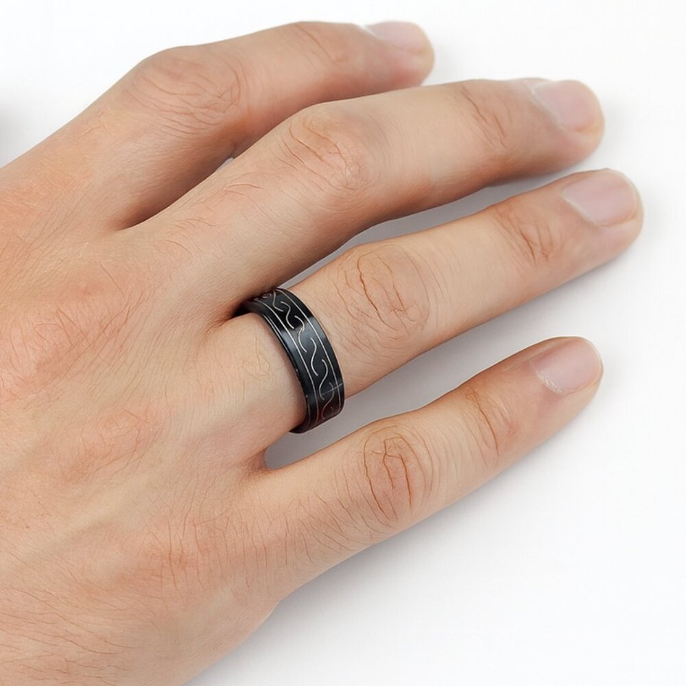 Dazzling Rock Mens Tungsten Carbide Ring Black Silver Wedding Band NWOT Size 10